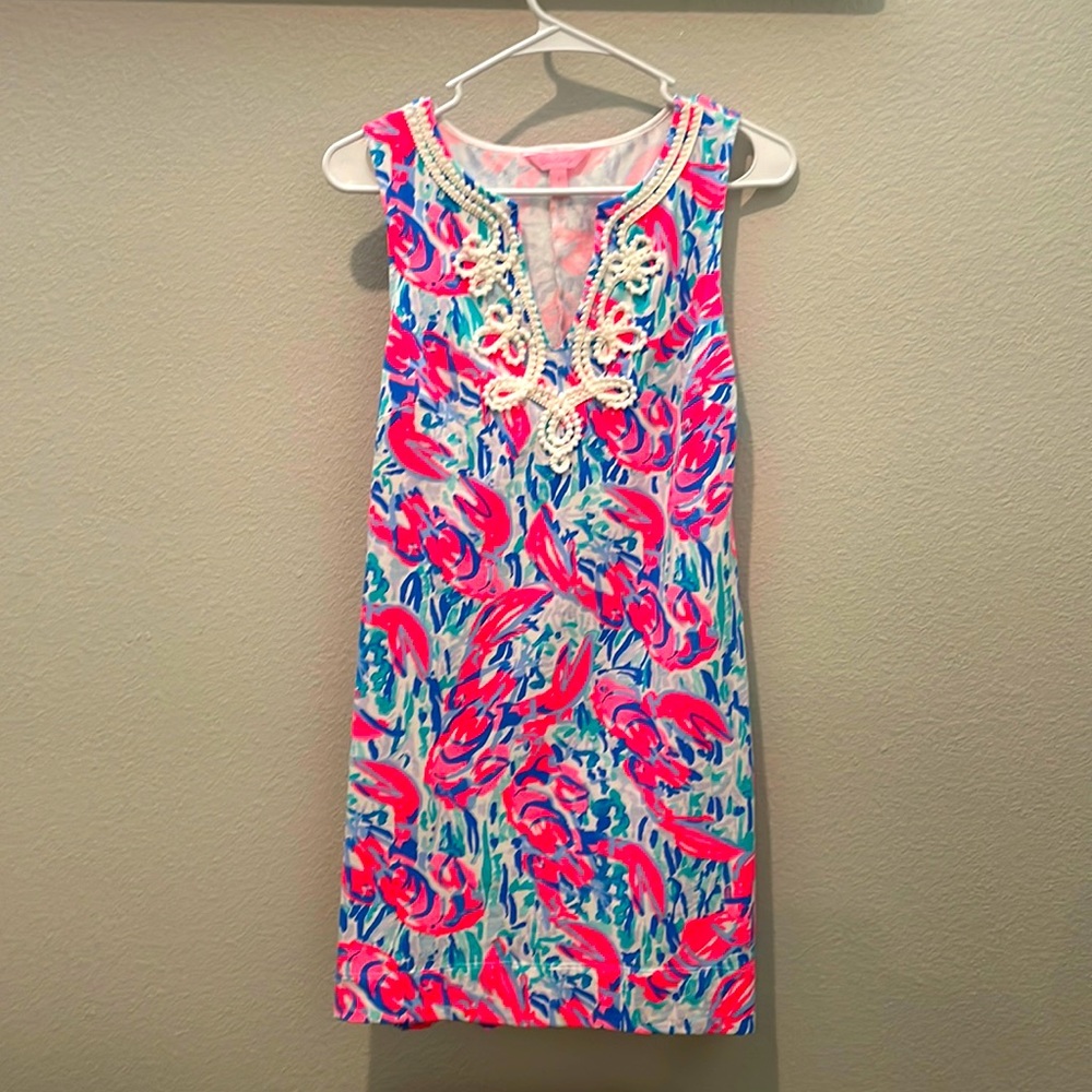 Lilly Pulitzer hot pink and blue lobster print dress